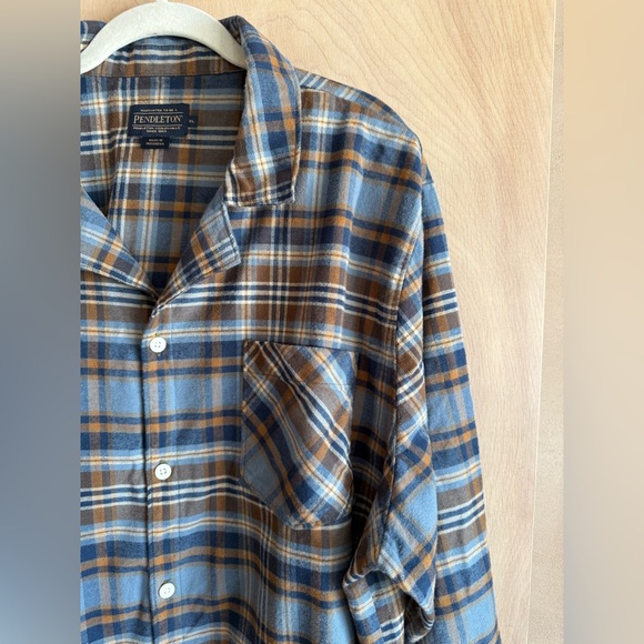 Pendleton Mens Blue Brown Plaid Flannel Pajama Top XL 100% Cotton Button Front - Picture 8 of 15